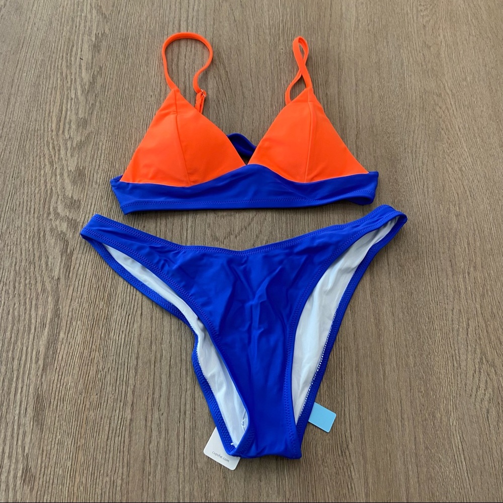 NWT Cupshe Size Medium Triangle Blue and Orange Bikini - Picture 1 of 3
